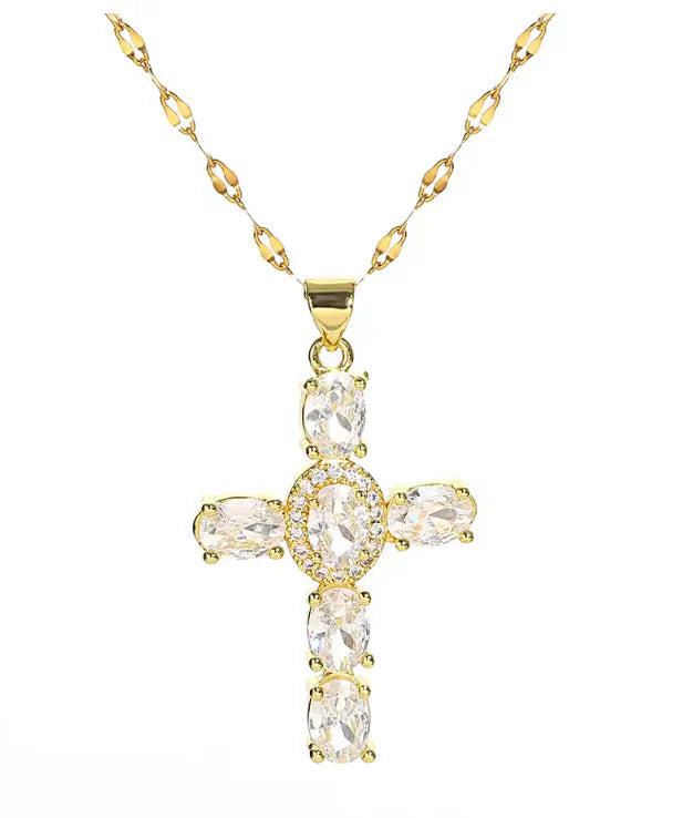 Goldene Zirkon Kreuzkette